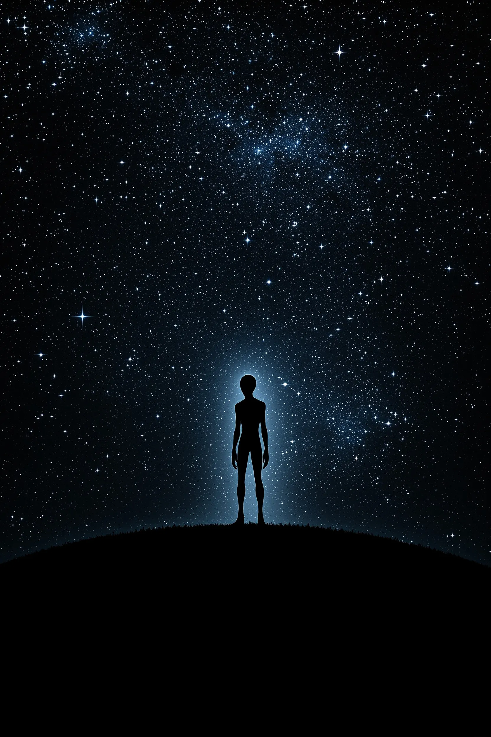 A film poster with a slender grey figure silhouetted against a field of stars, the title set in a narrow band below.