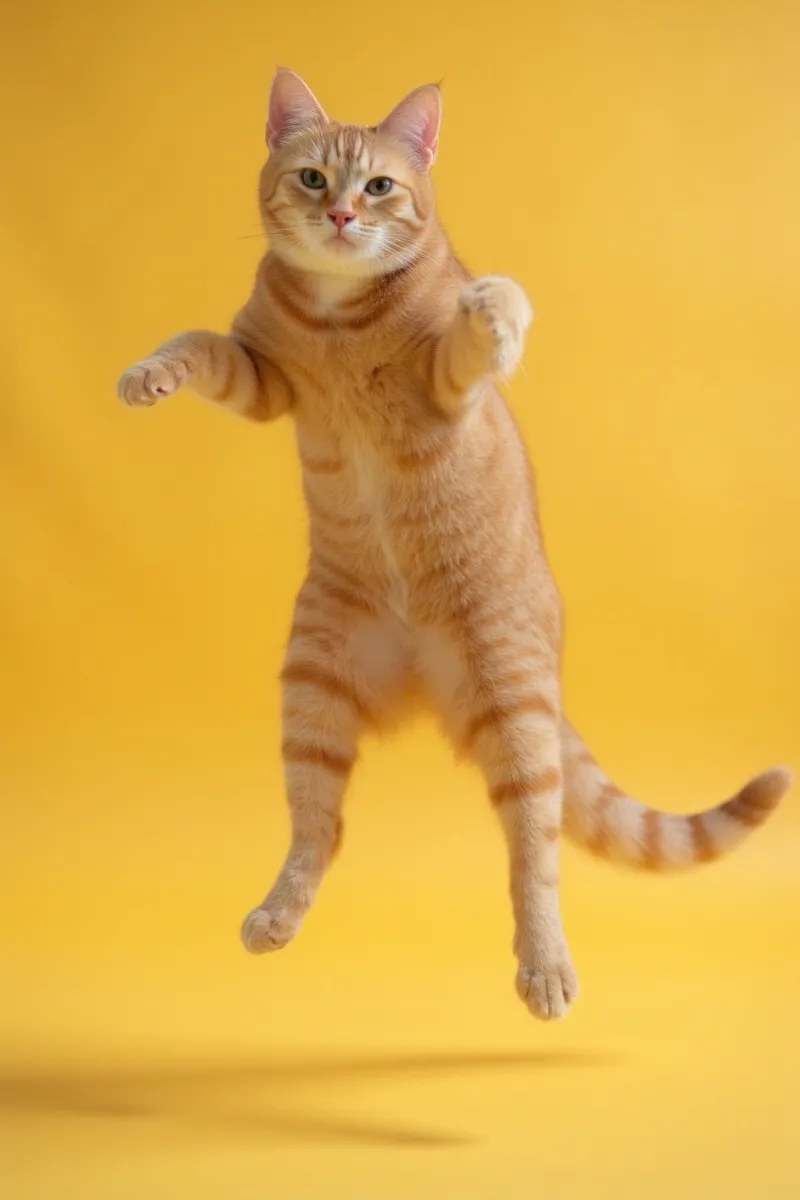 A film poster showing an orange cat mid-leap against a bright flat background, the title set in large type above.